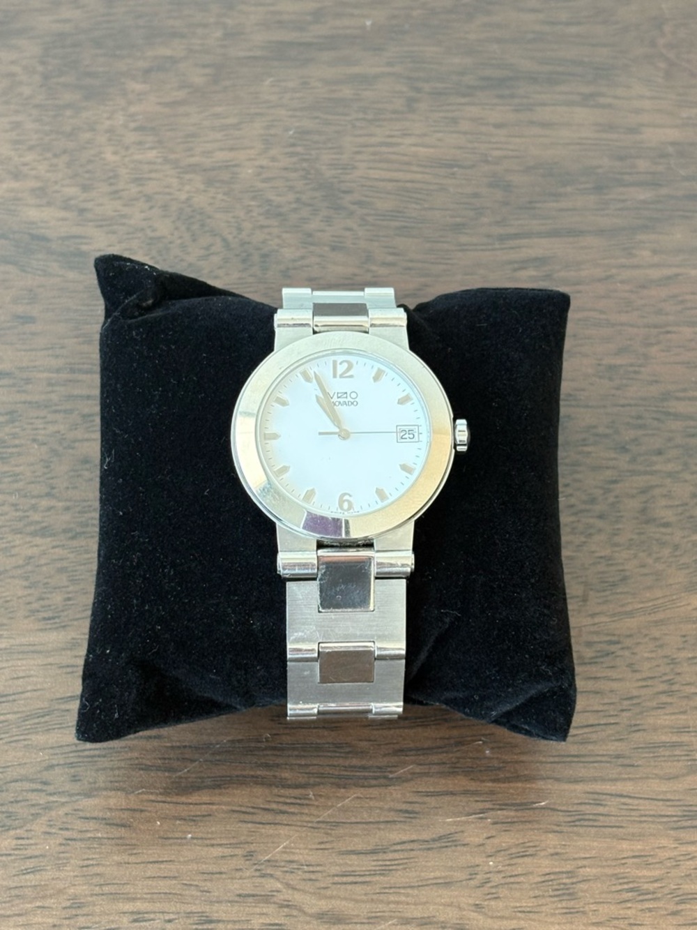 Movado Vizio Watch Stainless Steel Silver Dial Quartz Date Working Battery